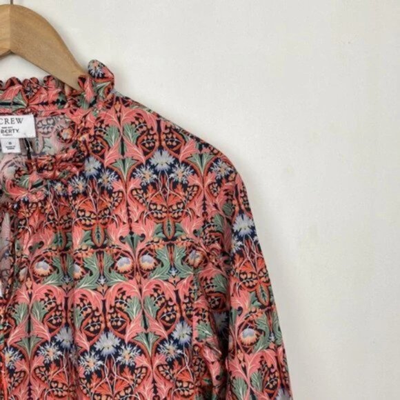 NWT J.Crew x Liberty S Blouse Floral May Nouveau Print Red Pink Tie-Neck - Picture 7 of 13